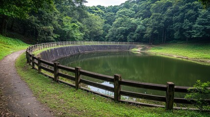 Fototapeta premium Panoramic View of a Serene Water Reservoir