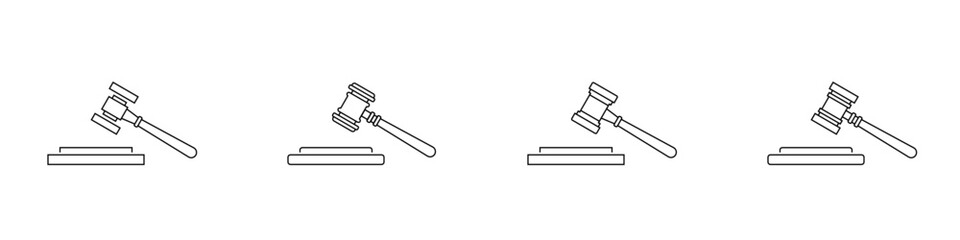 Gavel icon set. Judge hammer sign. Verdict symbol. Vector illustration.