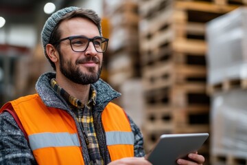 Supply Chain Manager Analyzing Data on Tablet