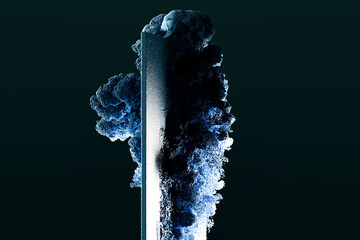 Blue abstract particles attached to vertical object