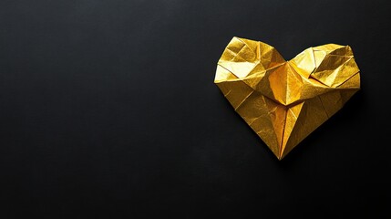 Fototapeta premium Golden origami heart on black background, symbolizing love and elegance for valentine's day concept