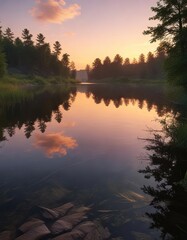 Fototapeta premium A peaceful Ukrainian sunset reflects off the calm waters of a lake , landscape, peaceful scene