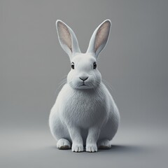 Obraz premium A realistic 3D rendering of a white rabbit sitting against a neutral background.
