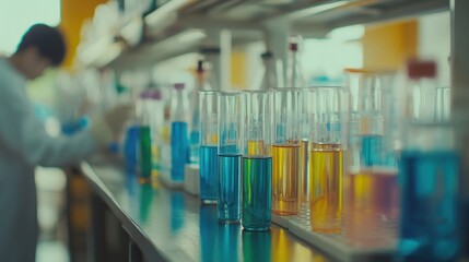 Colorful Liquids in Test Tubes in a Lab