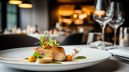 Gourmet Meal Presentation in a Hotel Restaurant