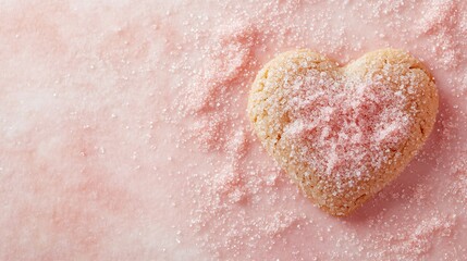 Fototapeta premium Heart-shaped sugar cookie on pink background with sprinkles for valentine's day celebration concept