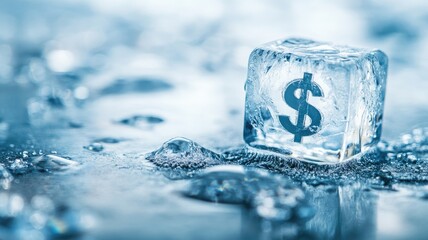 Ice cube with dollar sign symbolizes frozen assets in financial context