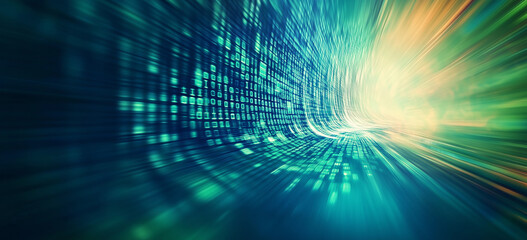 Naklejka premium Binary code in green and yellow hues, representing data transfer and technology, trending, Ai