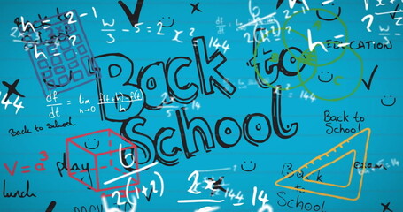 Image of back to school text over mathematical equations