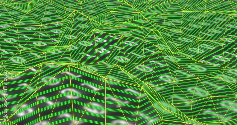 Poster image of green shapes over binary coding