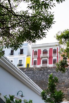 Colorful buildings viewed from Paseo de la Princesa, Old San Juan
