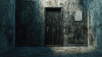 Obraz premium Dimly lit, worn-down room with old door