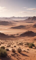 Naklejka premium Panoramic view of the west desert's sweeping vistas in a vast open space , canyons, buttes, mesas