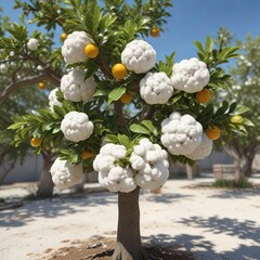 Citrus tree with white, cotton-like fungal growths , tree infection, disease