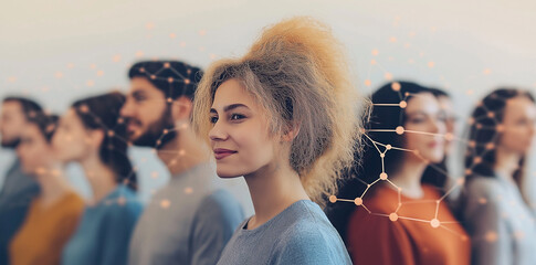 Diverse network of interconnected people portraits symbolizing, social connections, professional networking, trends, Ai
