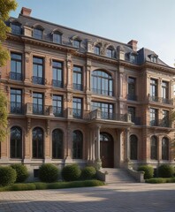 Naklejka premium Luxury mansion with numerous windows and shutters, high ceilings, formal dining room