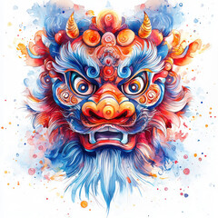 Vibrant watercolor depiction of lion head with intricate details and bold colors, showcasing fierce expression and artistic flair.