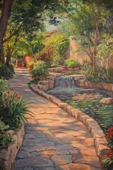 Artistic hand-drawn modern landscapes blending oriental and European influences, featuring vibrant colors and dynamic design