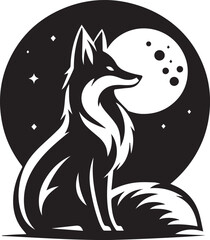 A cute fox sitting gazing at the moon silhouette vector