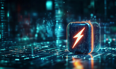 Obraz premium Green power neon futuristic energy storage, high capacity rechargeable lithium-ion battery, eco, trends, Ai