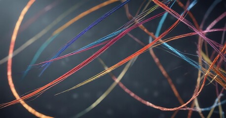 Shimmering colored threads suspended within a soft focus lens, soft focus, luminescent wisps, gentle glow