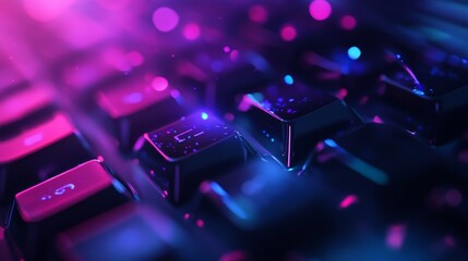Fototapeta premium Colorful keyboard close-up with glowing keys.