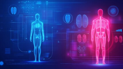 Digital human body analysis with data visualization.