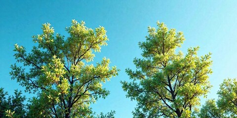Obraz premium Tree branches swaying gently in the breeze against a clear blue sky , landscape, atmospheric landscape