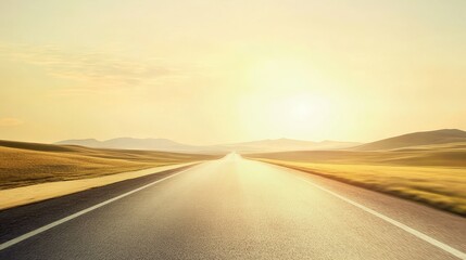 Fototapeta premium Endless road under a bright golden sky.