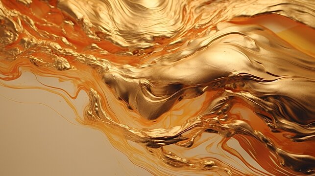 A swirling abstract design featuring golden and orange tones, evoking fluidity and movement.