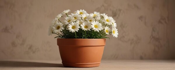 Dried white chrysanthemum morifolium flowers in a terracotta pot, dried white chrysanthemum morifolium flowers, terracotta pots, natural products