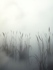 Obraz premium Fog swirls around the reeds, creating an otherworldly, mystical atmosphere, foggy reeds, swirling fog