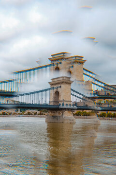 Danube River and Szechenyi Chain Bridge Hungary, kaleidoscopic image