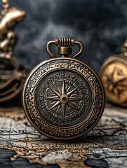 Fototapeta premium ancient compass on old vintage world map banner background - ai