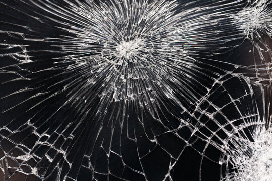 Broken phone screen closeup