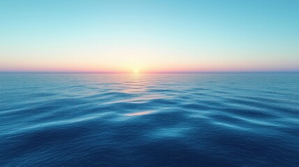Obraz premium Serene ocean sunrise scene calm waters soft blue sky sunrise. Peaceful ocean surface gentle waves. Beautiful sunrise colors subtle gradient colors blue sky peaceful morning. Relaxing seascape