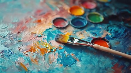 Obraz premium Vibrant abstract painting with brush and colorful paint palette