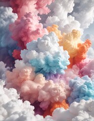 Fototapeta premium Swirling clouds of colored hues against a clean white, peaceful, colored hues, swirling