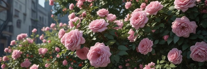 Obraz premium Lush rose bush in full bloom with intricate details and textures , flower arrangement, blooming roses
