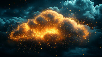 Fototapeta premium Cloud analytics concept visualized through an abstract 3D design with interconnected digital elements symbolizing data flow, processing, and cloud computing innovation in a futuristic tech landscape