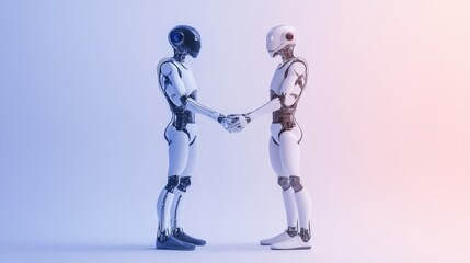 Fototapeta premium Two robots shaking hands in harmony.