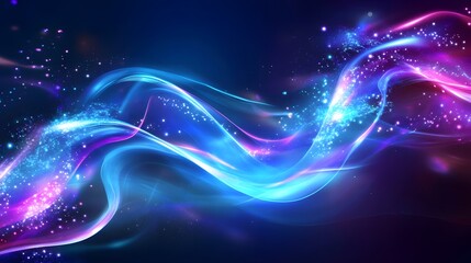 Fototapeta premium Abstract Blue And Pink Light Waves With Sparkling Dust