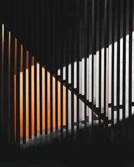 Fototapeta premium Light illuminates vertical slats, creating shadows and color variations.