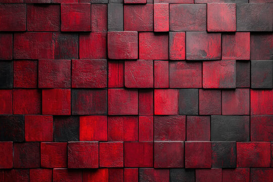 Red and black wallpaper with intricate floral patterns.