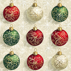 set of christmas ornaments, pattern with Classic Christmas Ornaments in white background, Festive and Cheerful Design