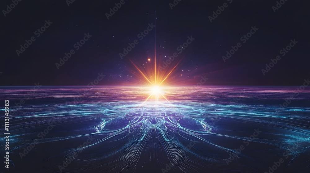 Poster Astronauts documenting symmetrical glowing lines forming intricate patterns on an alien plain.