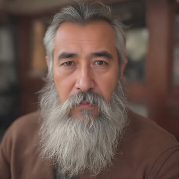 Un hombre japones corpulento y con larga barba