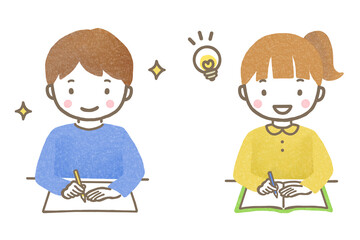 勉強している子供男女