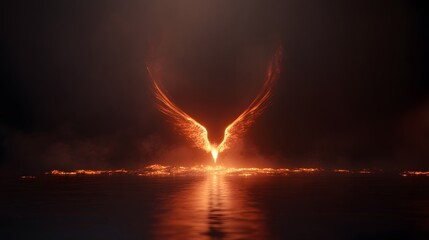 A solitary phoenix rising softly from glowing embers, its form distinct yet subdued in the minimalistic setting.