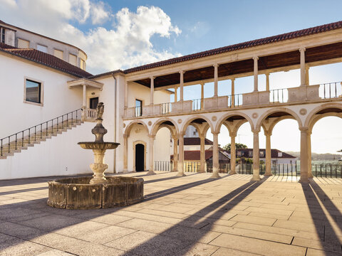 Sunset at inner courtyard of National Museum Machado de Castro in Old Upper Town in Coimbra